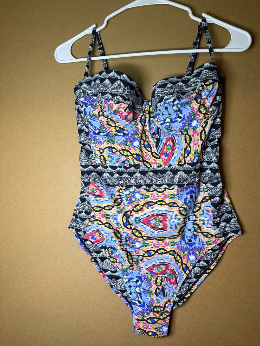 Red Carter Multicolor Patterned One-Piece Swimsuit with Black Trim
